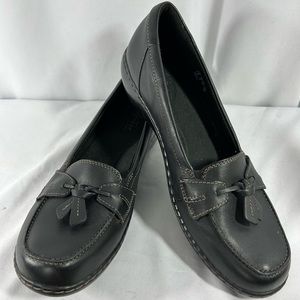 Clarks Collection Ashland Bubble Loafers Shoes Black Leather Bow Womens 11